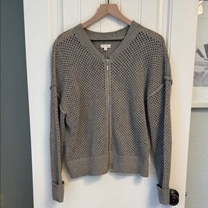 Pilcro Gray Open-Knit Zip-Up Cardigan